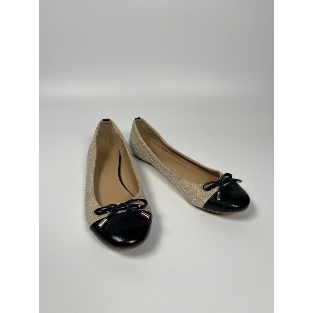 Cato Ballet Flats Women 9M Tan Black Cap Toe 90s Minimalist Chic Capsule Office